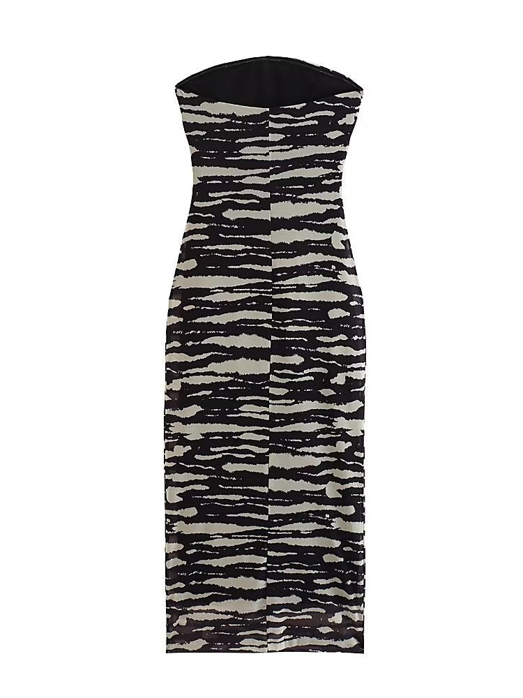 Women's Printed Silk Net Tube Top Dress
