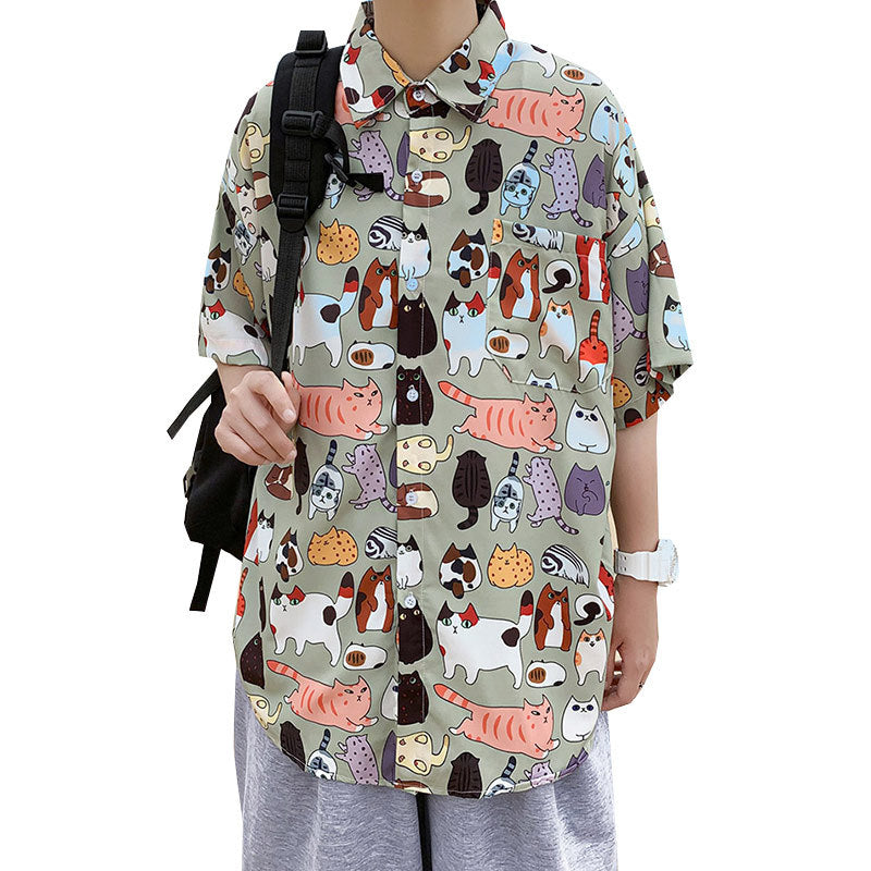 Men's Short-sleeved Loose Ice Silk Shirt