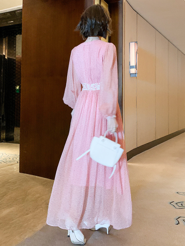 Long Ankle-length Floral Silk Printed Dress