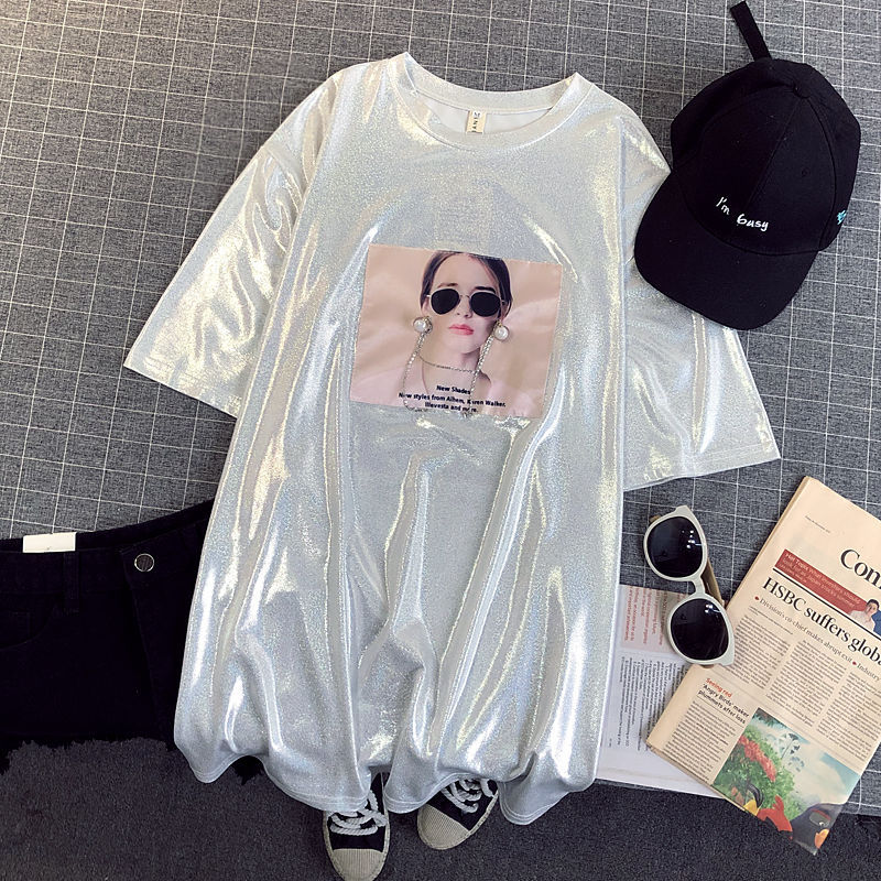 Ice Silk Beaded Short-sleeved T-shirt Women Trend