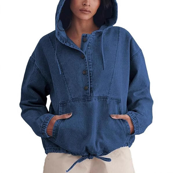 DenimHaven Button Hoodie Pullover