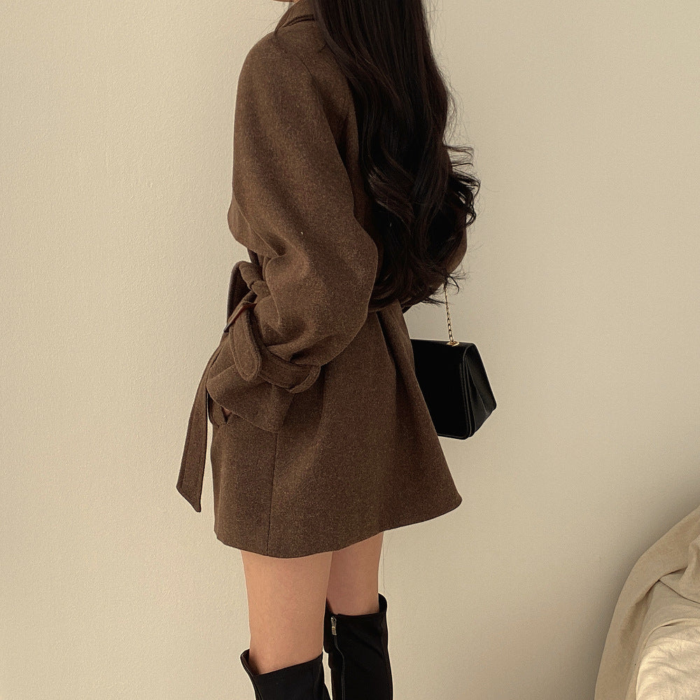 Seoul Retro Lace-Up Wool Trench
