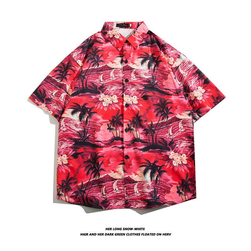Hawaiian Ice Silk Short Sleeve Shirt Men