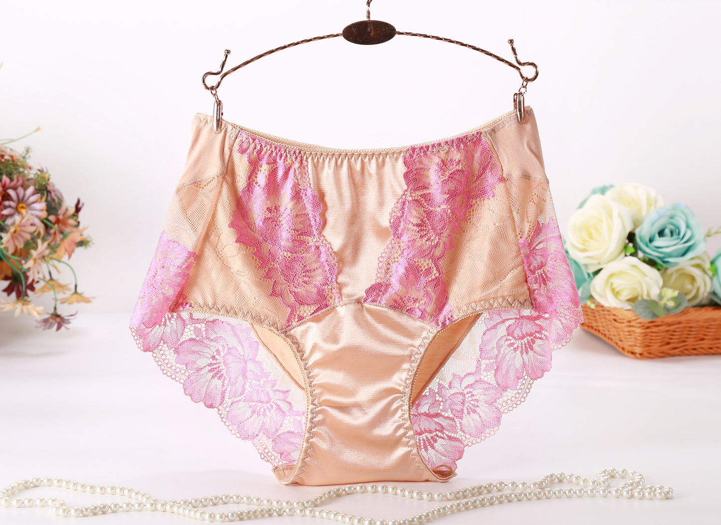 Women's Ice Silk Mid-high Waist Sexy Lace Underwear