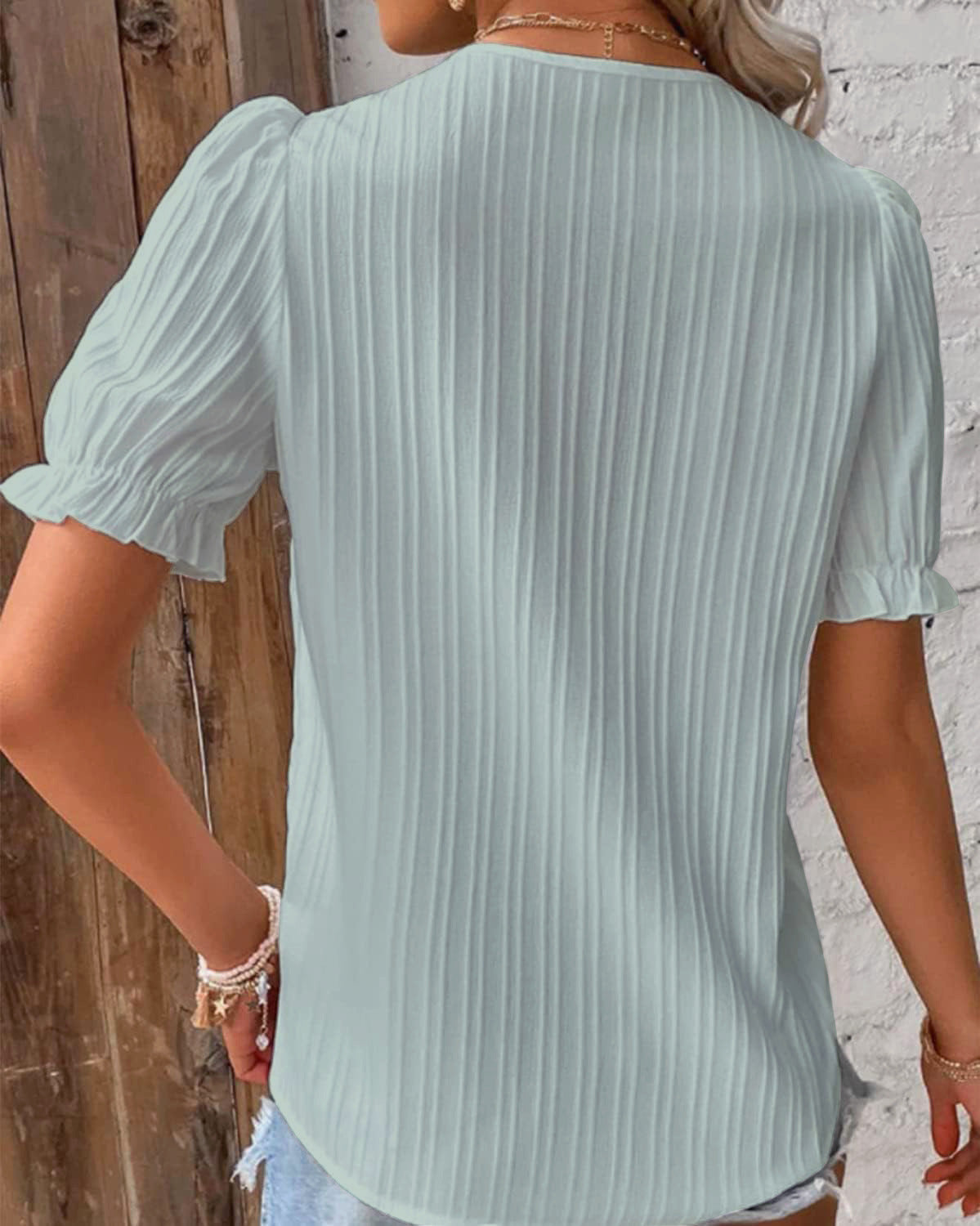 Summer New Vacation Fashion Hollow Short Sleeve Women's Shirt