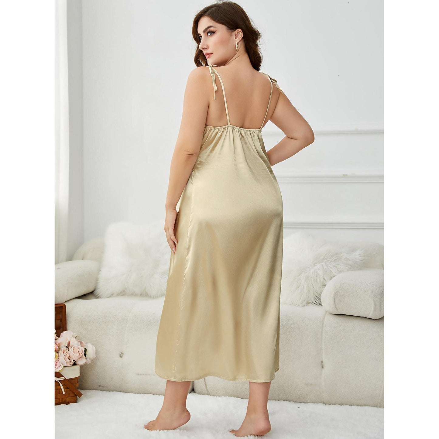Plus Size Women's Summer Sling Ice Silk Nightdress