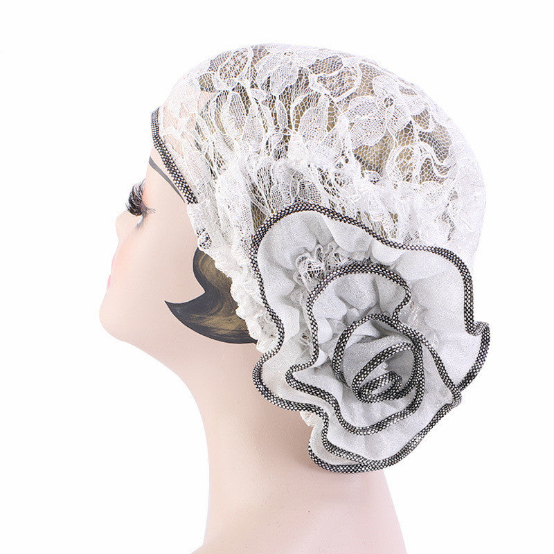 Breathable Bright Silk Lace Big Flower Tam-o'-shanter