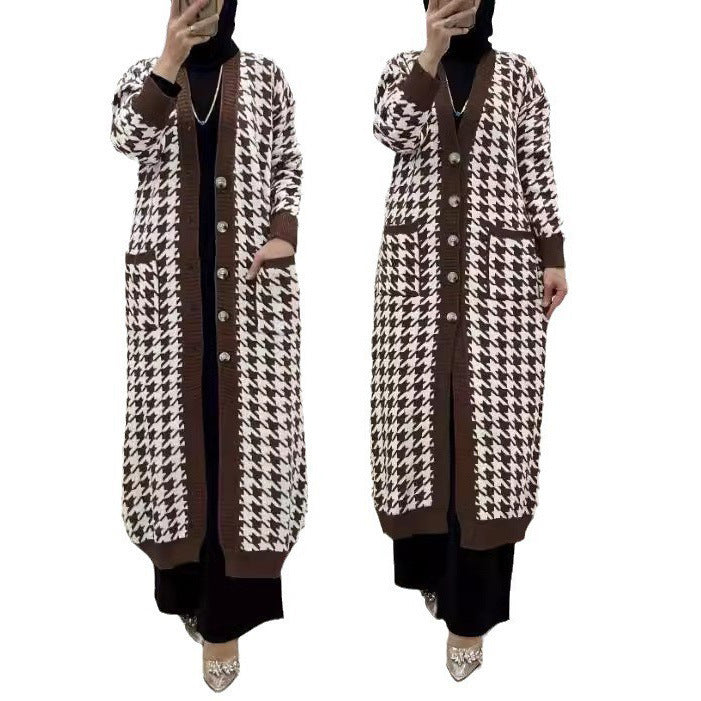 ZahraCheck Houndstooth Wool Cardigan
