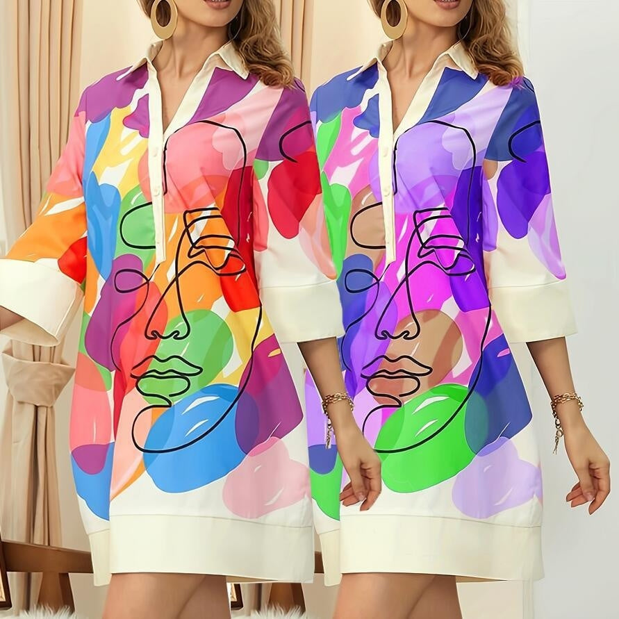 Arlina Print-Collar Polo Dress