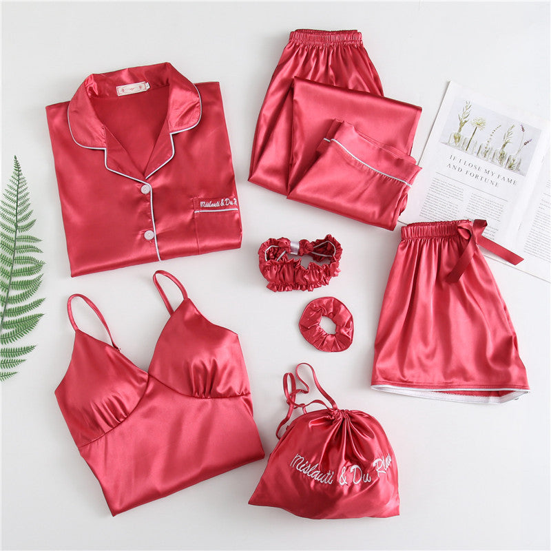 Spring And Autumn Printed Imitated Silk Pajamas Clothing