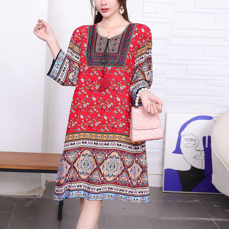 Cotton Silk Floral Dress Vintage Women's Clothing