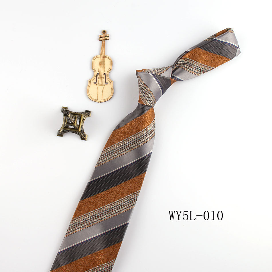 Business Clothing Tie Factory Wholesale Men's Trendy Striped Jacquard Polyester Silk Tie Work Workplace Amazon