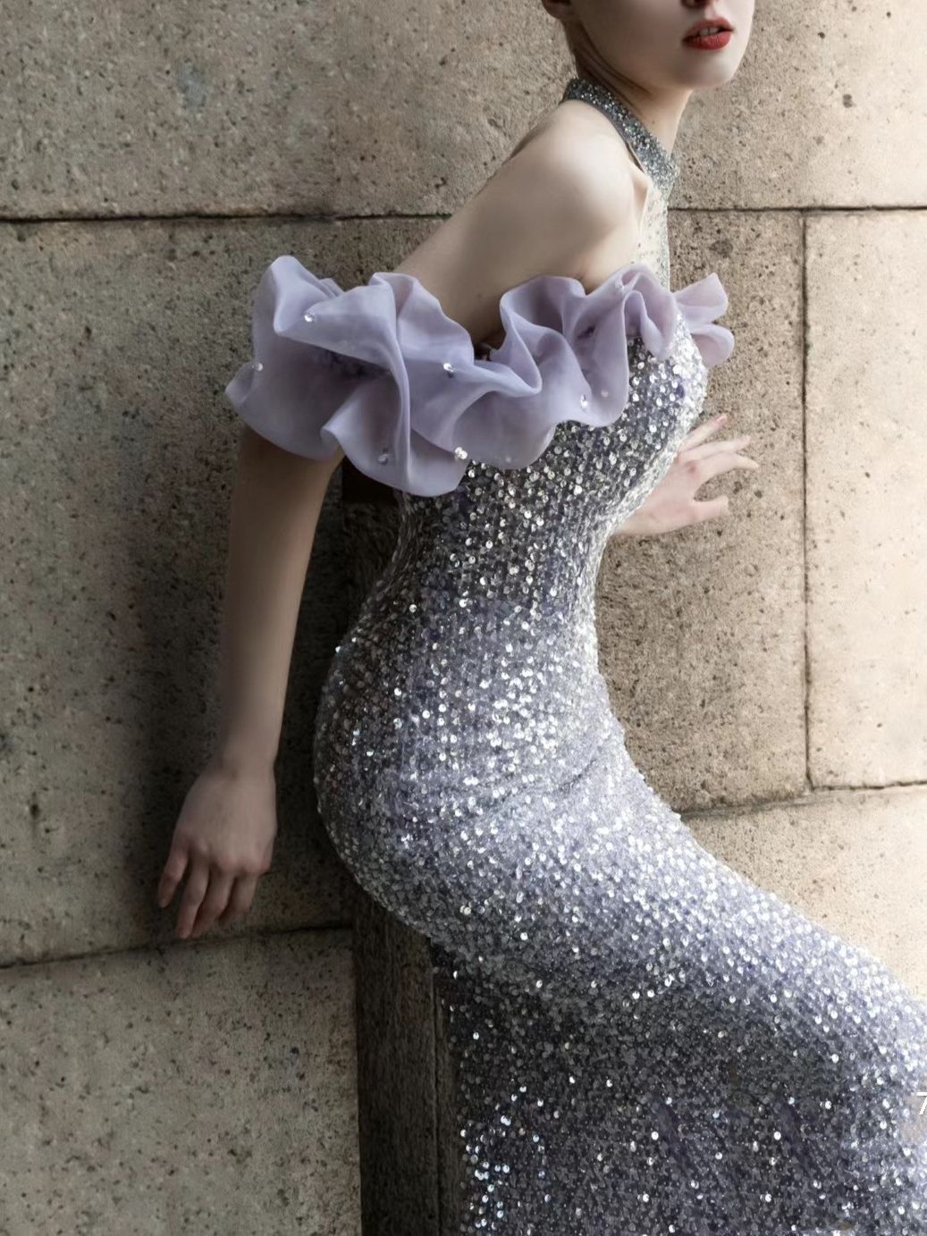 Celestial Muse – Beaded Fishtail Halter Gown