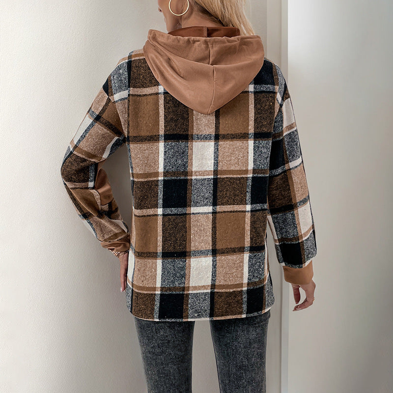 EuroChic Plaid Velvet Padded Hoodie