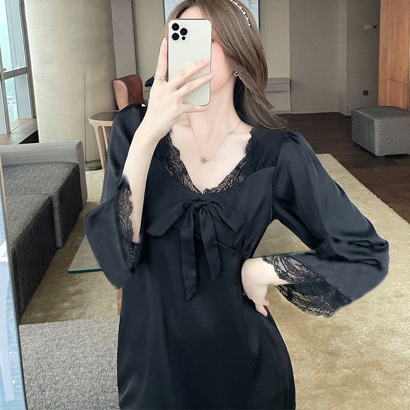 Hostess Senior Ice Silk Nightdress Long Sleeves