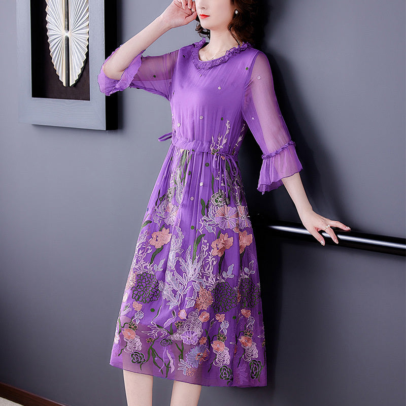 Summer Purple Silk Dress Female High-end Big-name Feminine