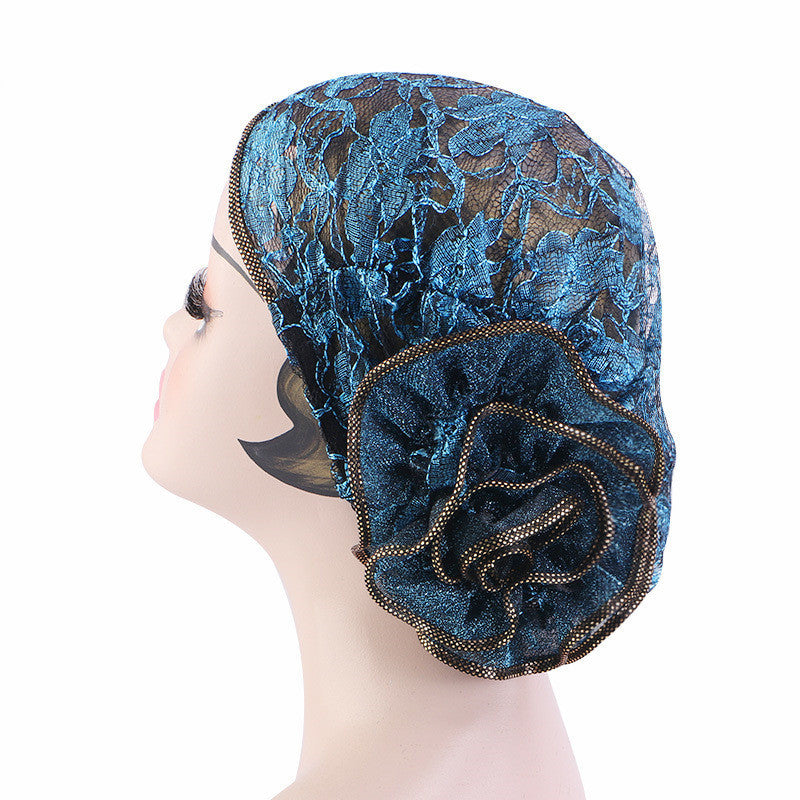 Breathable Bright Silk Lace Big Flower Tam-o'-shanter