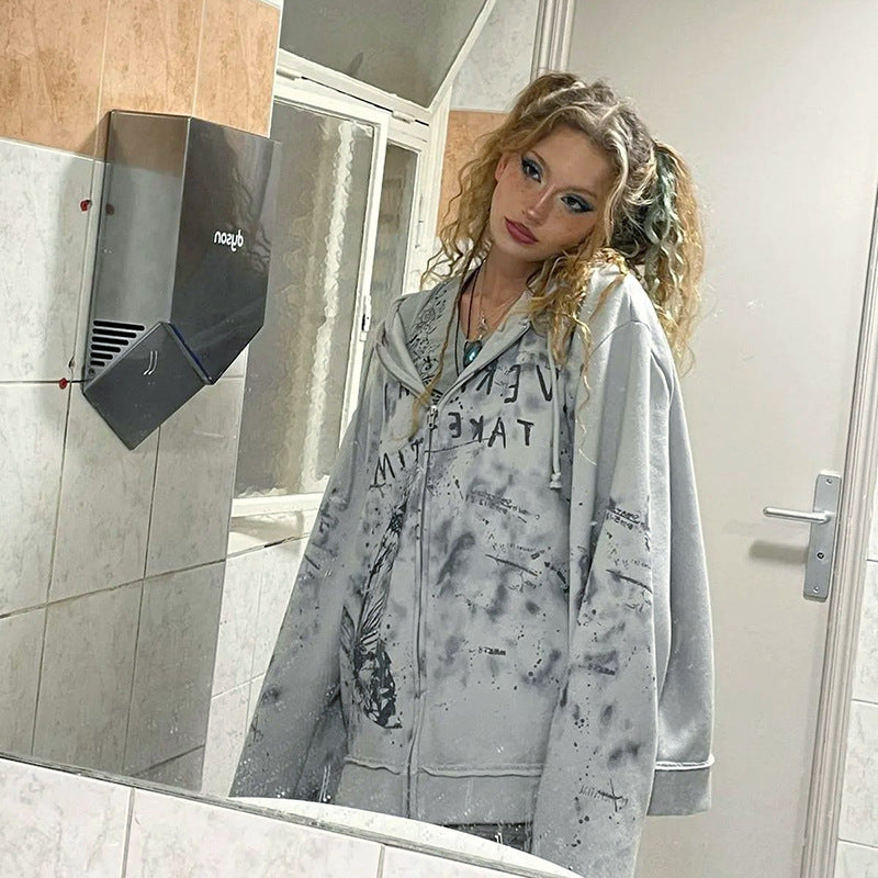 Knitted Butterfly Print Loose Hoodie