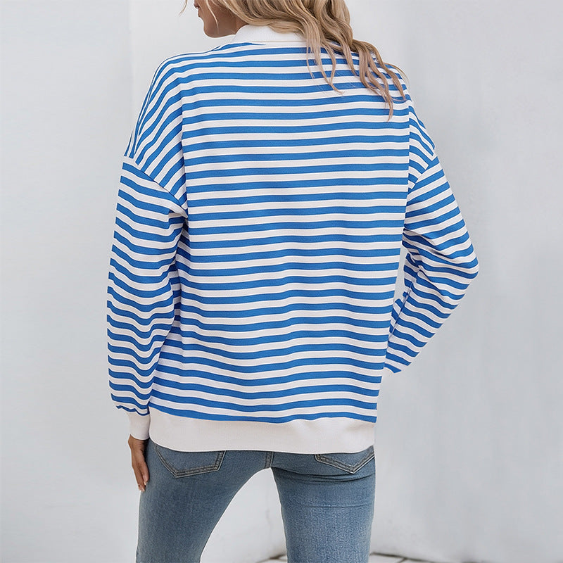 StripeEase Polo Zip Sweater