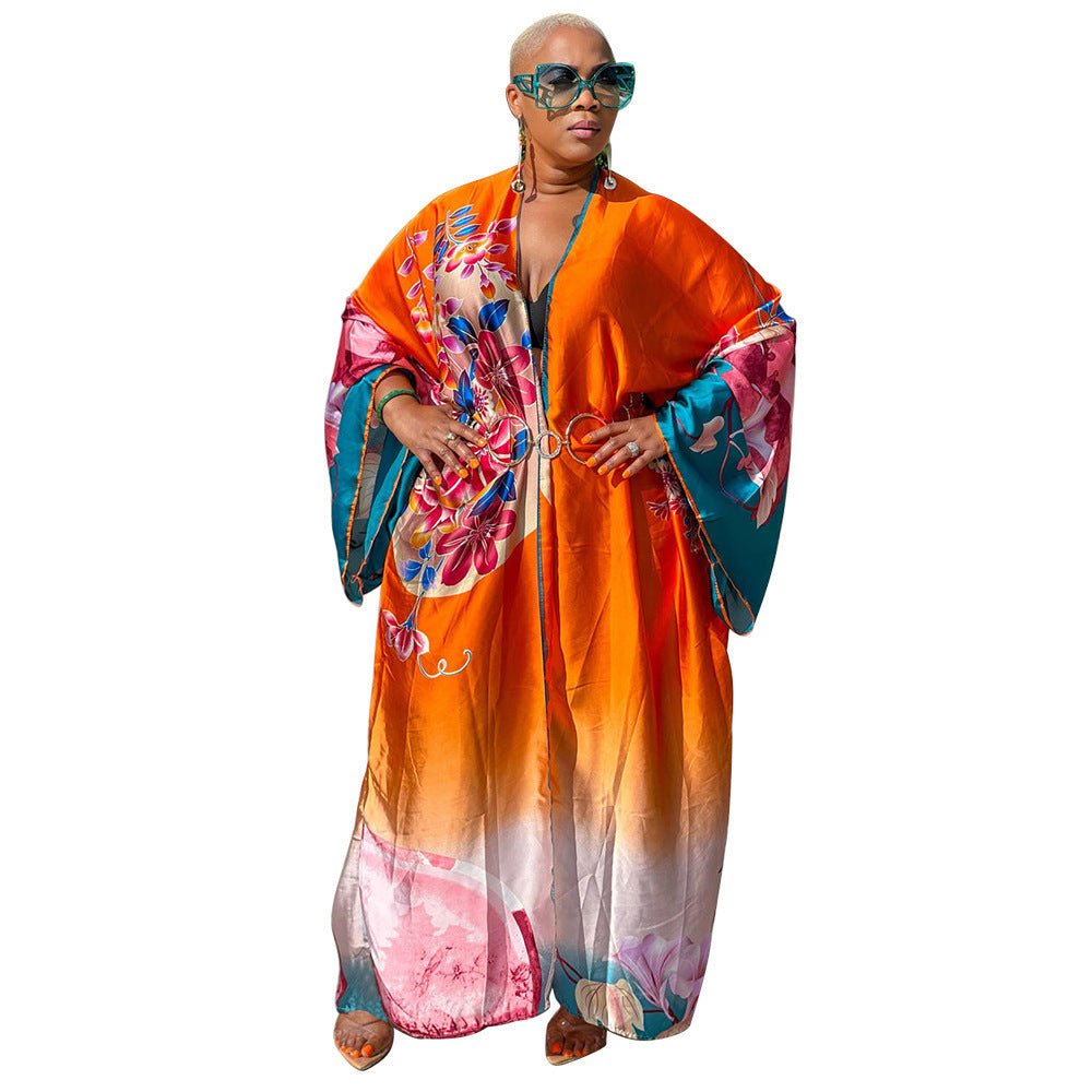 Cardigan Outer Wear Silk Printing Fashion Casual Cloak