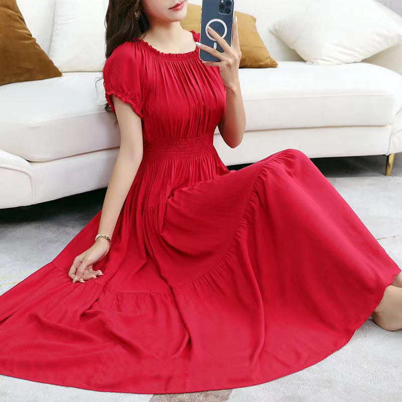Off-neck Cotton Silk French Dress