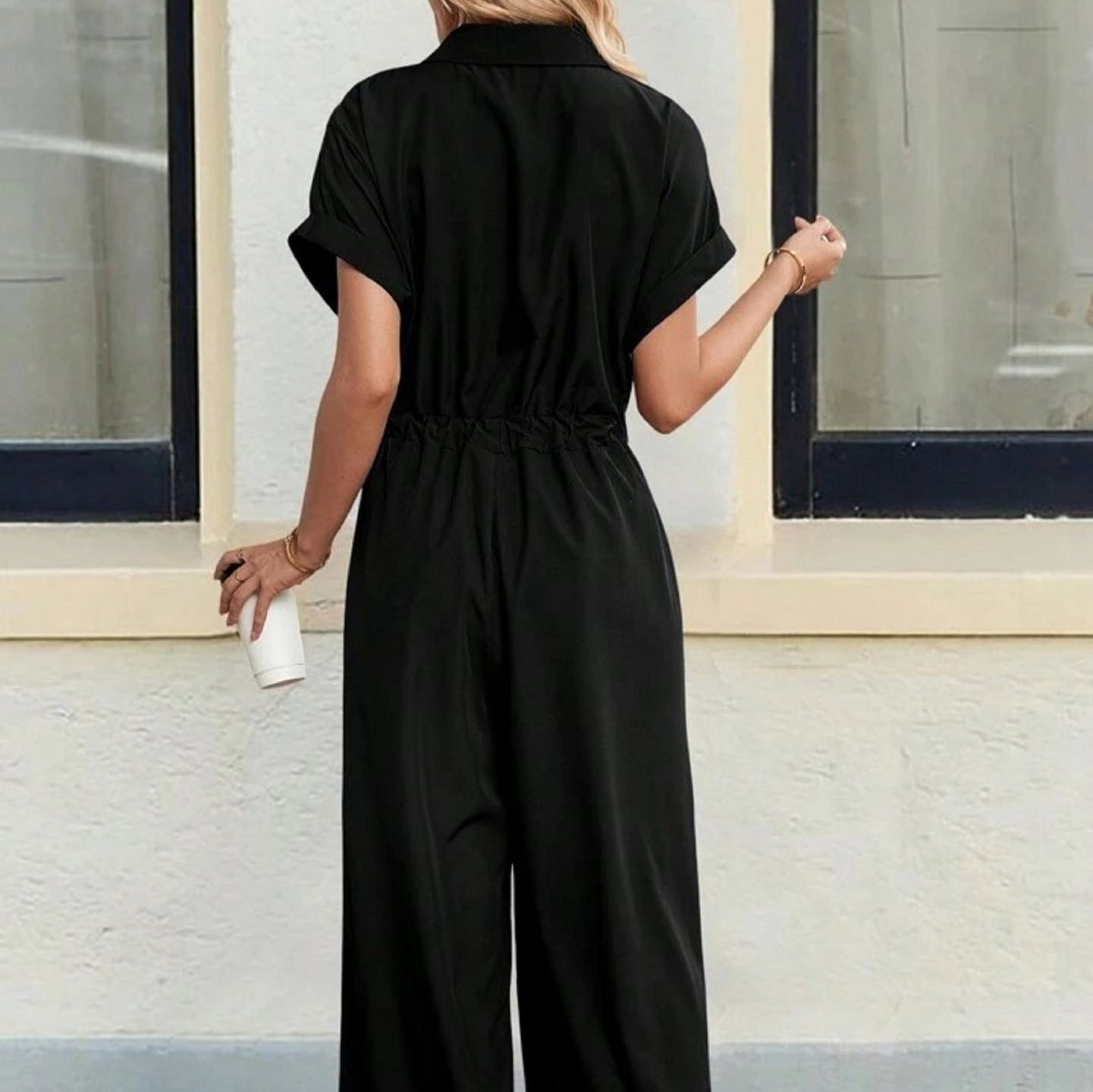 LuxeEase Lace-Up Polo Jumpsuit