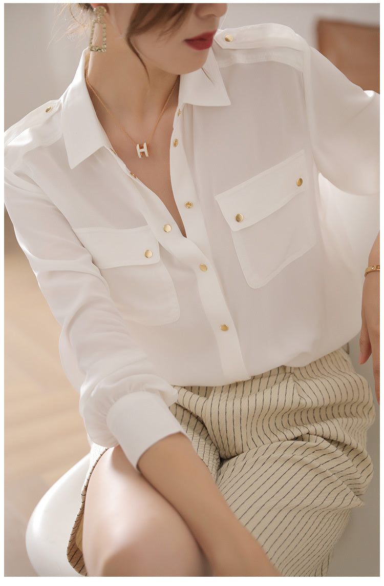 Women's Long-sleeved Solid Color Silk Shirt