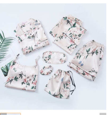 Simulated Silk Striped Seven-piece Loungewear