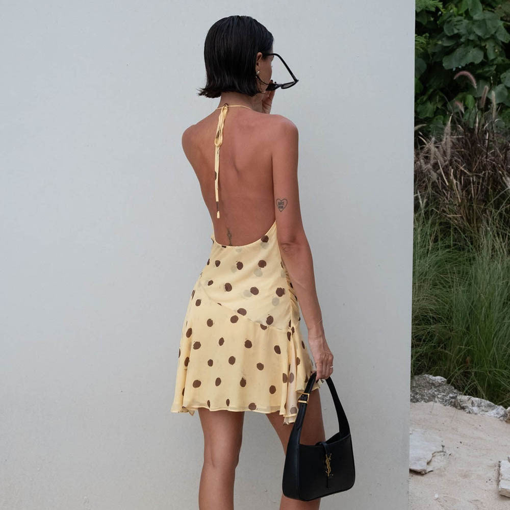 Vivara Dot Chiffon Halter Dress