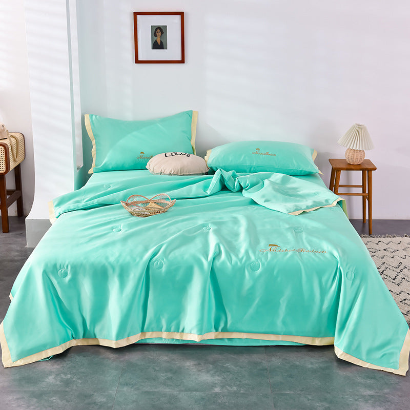 Simple Sheet Fitted Sheet Solid Color Embroidery Washed Silk Summer Quilt Set