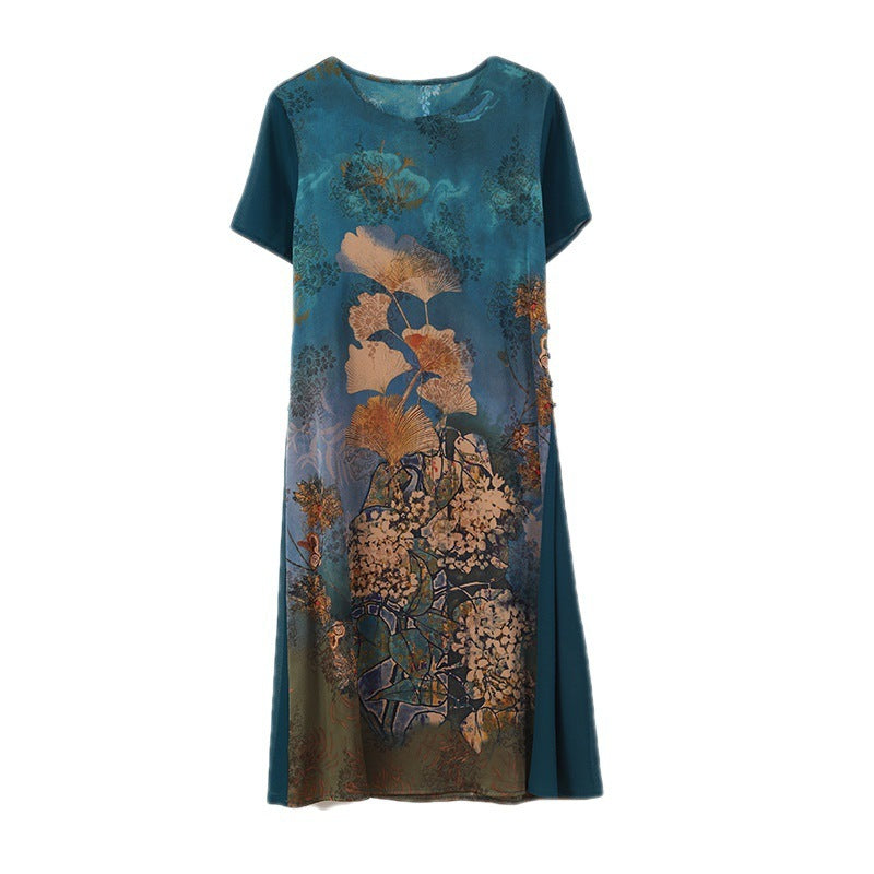 Silk Like Dress Printed Belly Covered