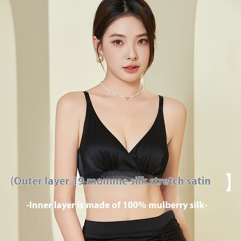 Double-sided Gathering Bra Frameless Bright Silk Underwear