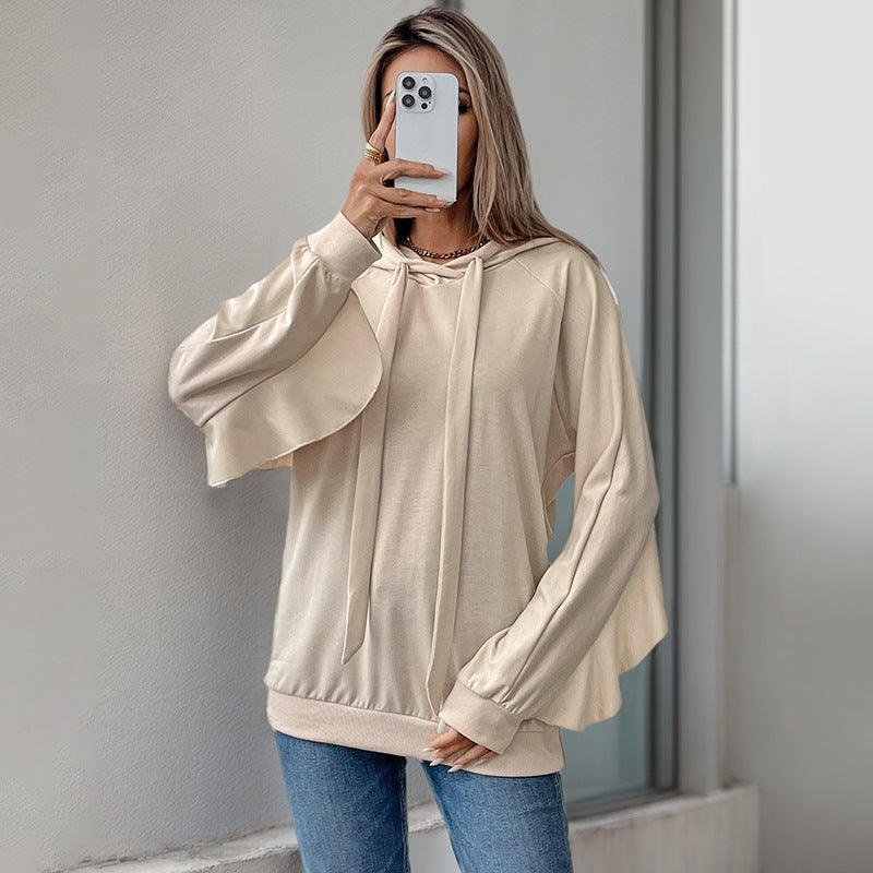 BreezeRuffle Drawstring Hoodie Sweater