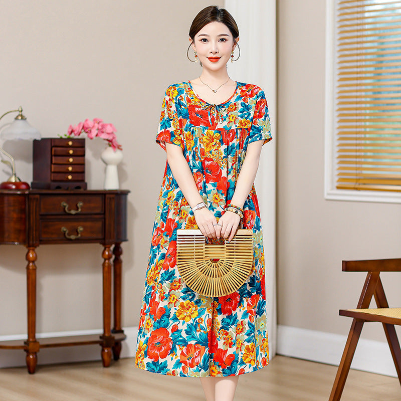 Loose Fat Mom Cotton Silk Long Skirt Cotton Summer