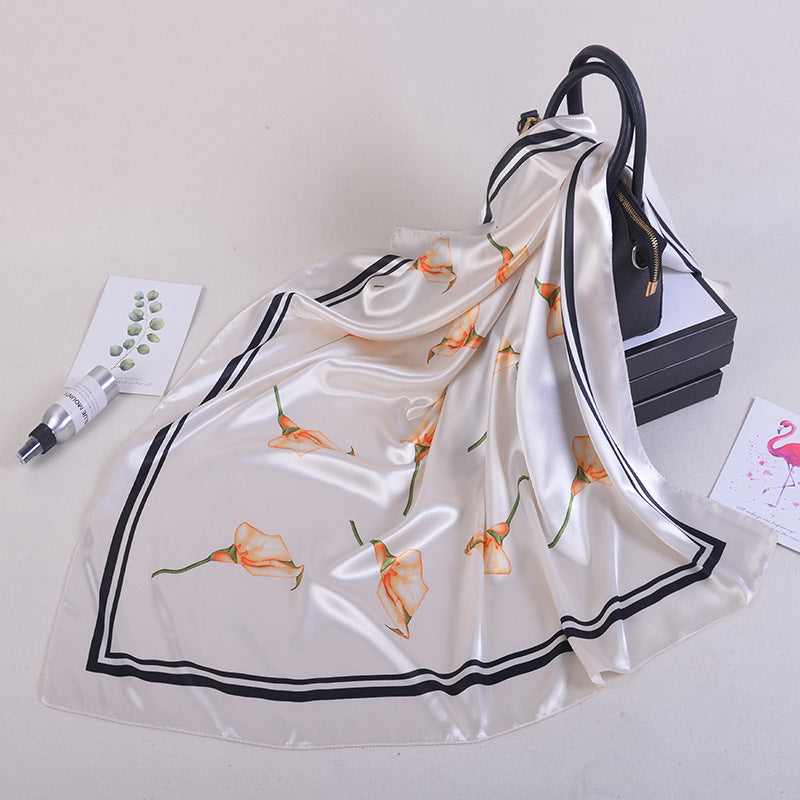 Fashion Plant Flower Simulation Silk Scarf Muslim Headscarf