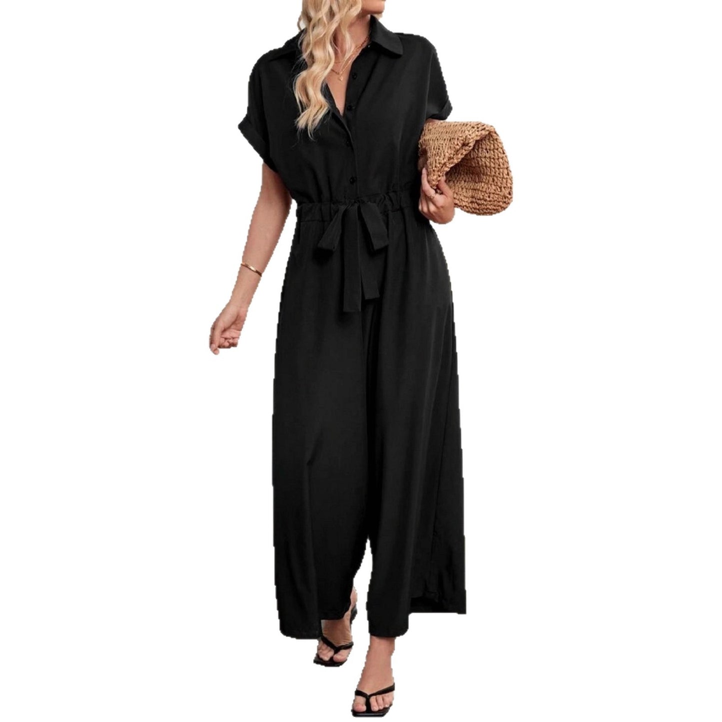 LuxeEase Lace-Up Polo Jumpsuit