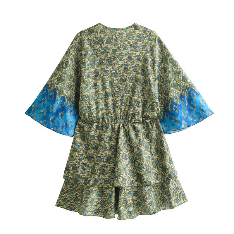 Women's Fashion Casual Silk Satin Texture Printing Dress