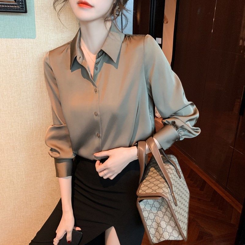 Satin Real Silk Shirt Elegant High-end
