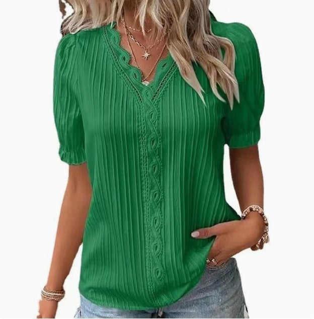 Summer New Vacation Fashion Hollow Short Sleeve Women's Shirt