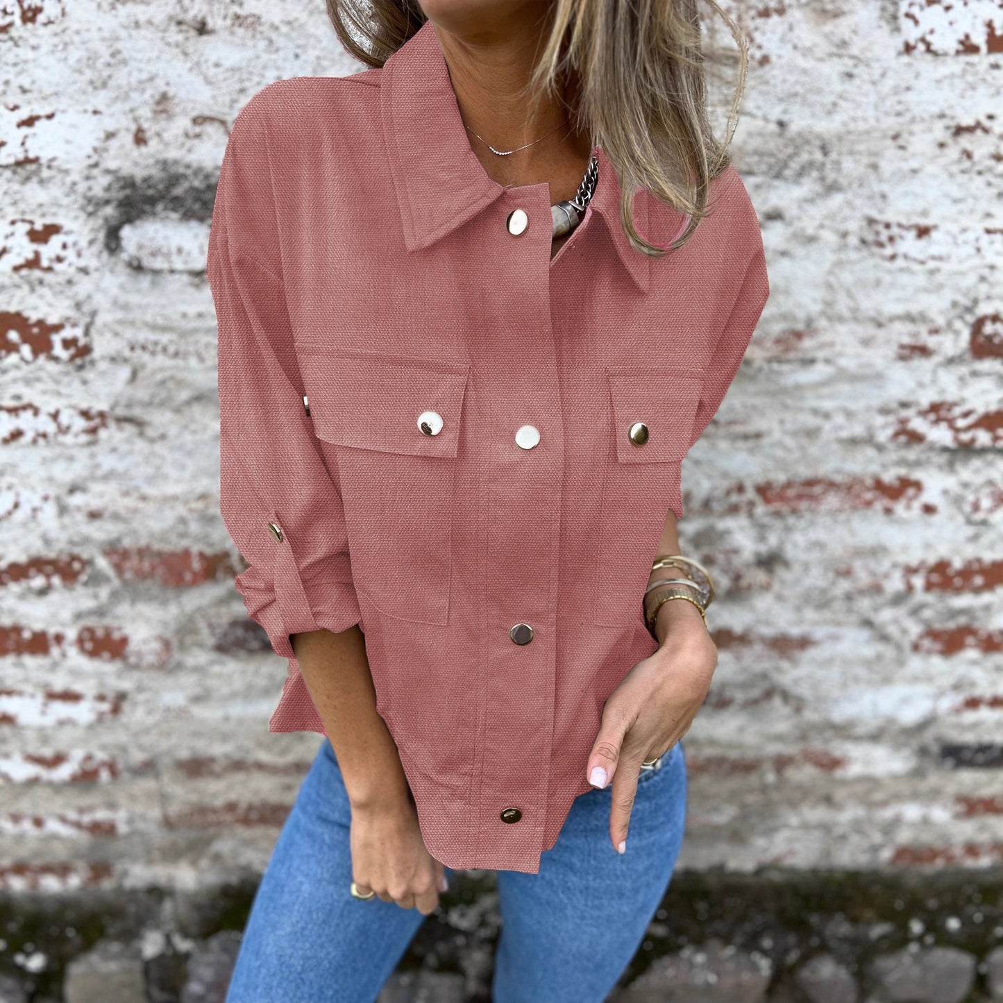 ChicAura Rolled-Sleeve Knit Jacket