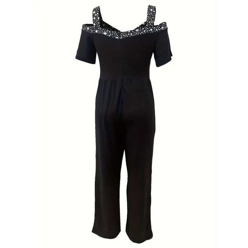 GlamVerve Rhinestone V-Neck Jumpsuit