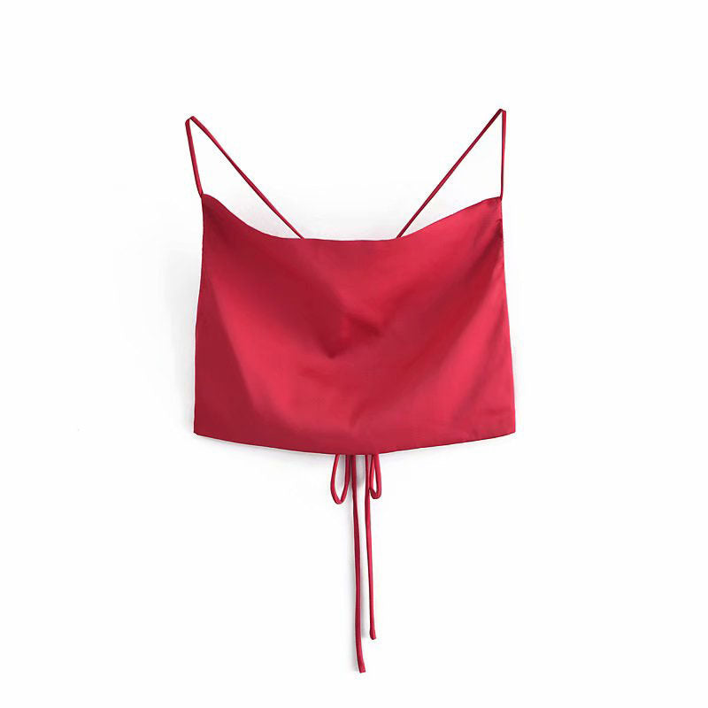 Women's French Style Silk Satin Textured Short Top