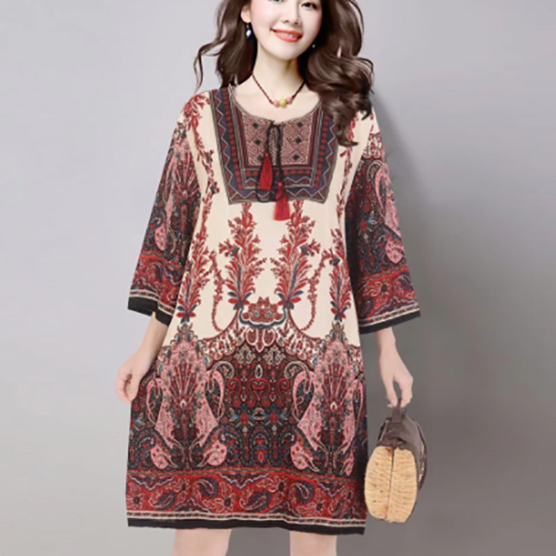 Cotton Silk Floral Dress Vintage Women's Clothing