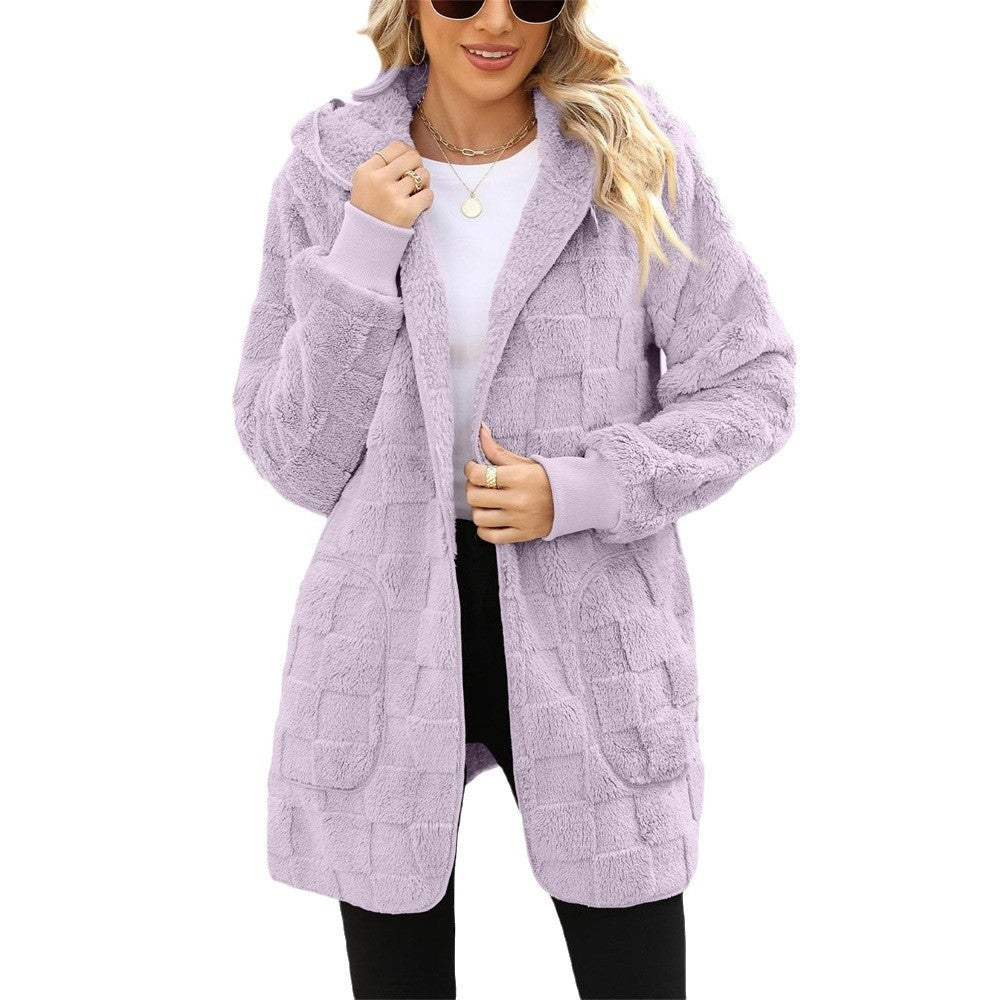 PlaidWhisper Hooded Plush Cardigan