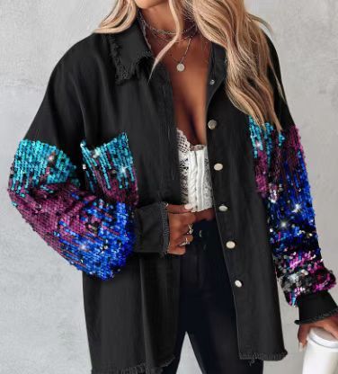 StarDust Sequin Denim Tassel Coat