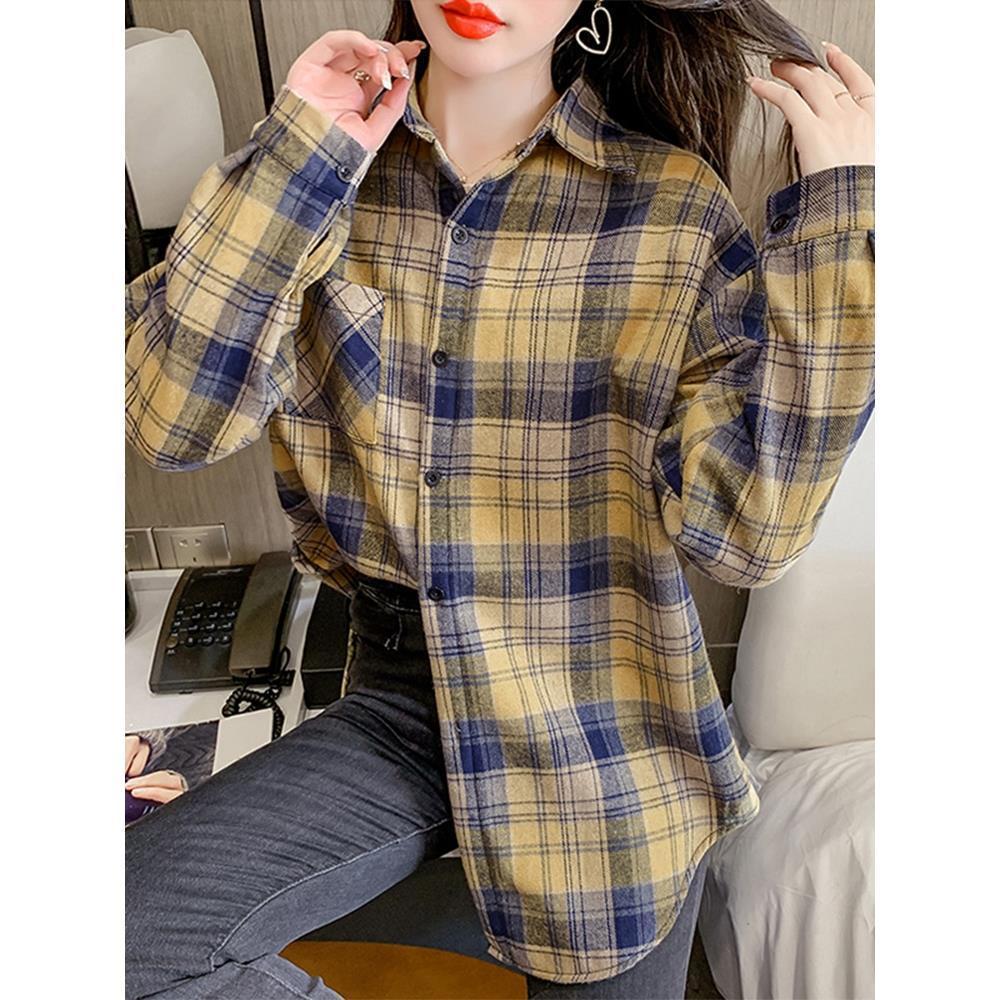 Women's Fashion New Retro Plaid Shirt Coat