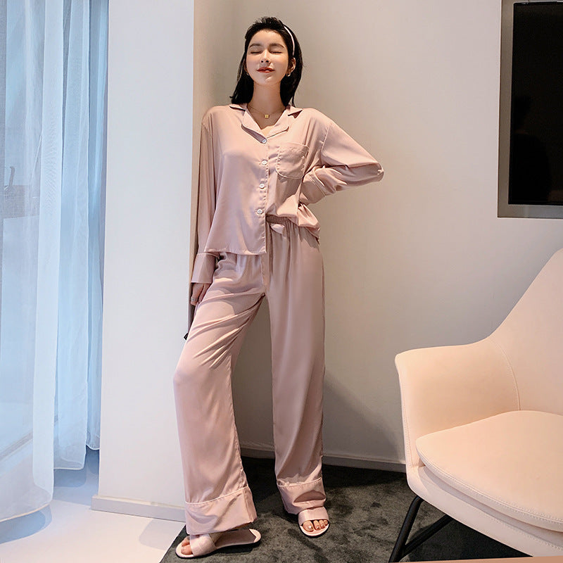 Silk Ladies Pajamas Long-sleeved Trousers Suit