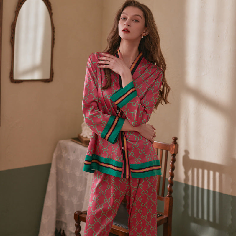 Women's New Long Sleeve Ice Silk Pajamas Set