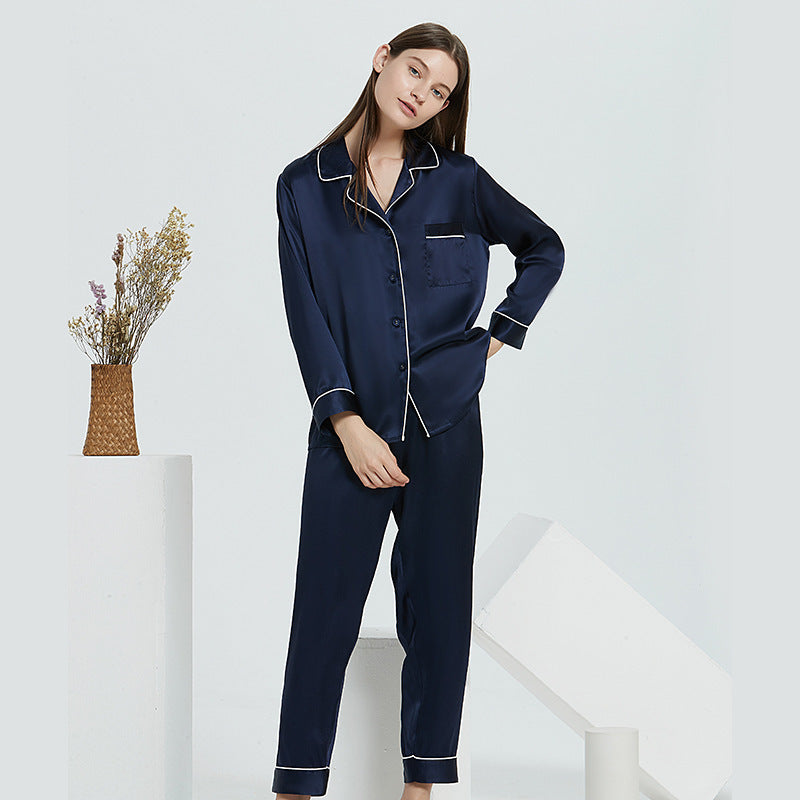 Couple's Silk Pajamas Long-sleeve Suit Silk Homewear