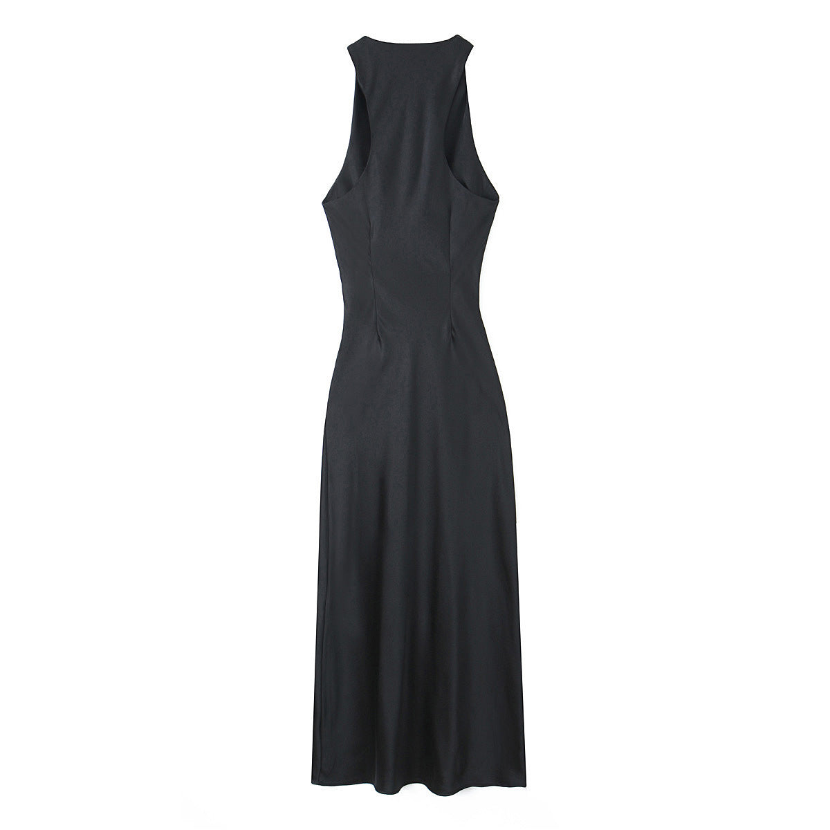 Women's Fashion Sleeveless Pleated Waist Tight Silk Satin Dress